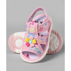 Cute Walk by Babyhug Velcro Closure Sandals With Floral Print & Applique - Pink
