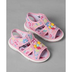 Cute Walk by Babyhug Velcro Closure Sandals With Floral Print & Applique - Pink