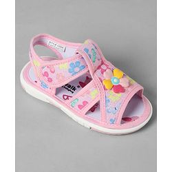 Cute Walk by Babyhug Velcro Closure Sandals With Floral Print & Applique - Pink
