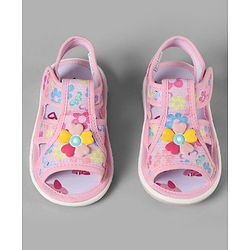 Cute Walk by Babyhug Velcro Closure Sandals With Floral Print & Applique - Pink