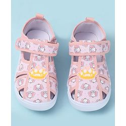 Cute Walk by Babyhug Velcro Closure Sandals with Elephant Print - Pink