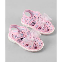 Cute Walk by Babyhug Velcro Closure Floral Printed Sandal With Bow Applique - Pink