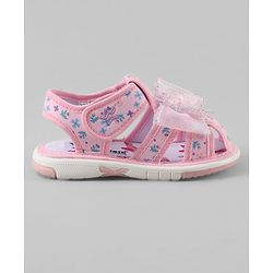 Cute Walk by Babyhug Velcro Closure Floral Printed Sandal With Bow Applique - Pink