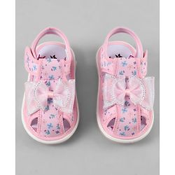 Cute Walk by Babyhug Velcro Closure Floral Printed Sandal With Bow Applique - Pink