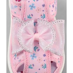 Cute Walk by Babyhug Velcro Closure Floral Printed Sandal With Bow Applique - Pink
