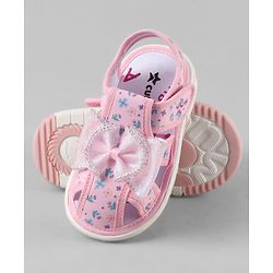 Cute Walk by Babyhug Velcro Closure Floral Printed Sandal With Bow Applique - Pink