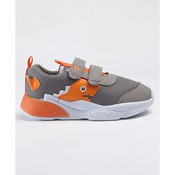 Cute Walk by Babyhug Velcro Closure Sneakers With Animal Patch - Grey