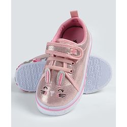 Cute Walk by Babyhug Velcro Closure Casual Shoes with Cat Embroidery - Pink