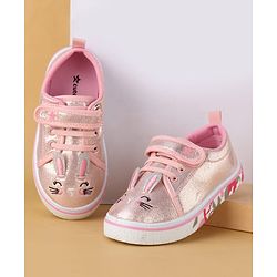 Cute Walk by Babyhug Velcro Closure Casual Shoes with Cat Embroidery - Pink