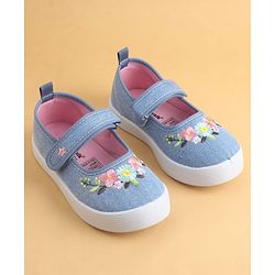 Cute Walk by Babyhug Velcro Closure Casual Shoes with Floral Embroidery - Blue