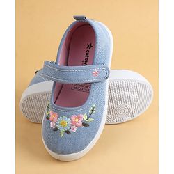 Cute Walk by Babyhug Velcro Closure Casual Shoes with Floral Embroidery - Blue