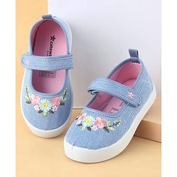 Cute Walk by Babyhug Velcro Closure Casual Shoes with Floral Embroidery - Blue