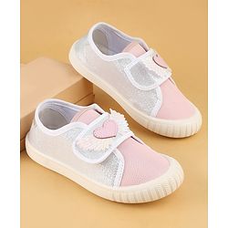 Cute Walk by Babyhug Velcro Closure Casual Shoes With Heart & Wings Applique- Pink