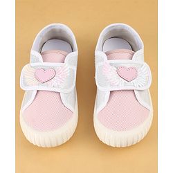 Cute Walk by Babyhug Velcro Closure Casual Shoes With Heart & Wings Applique- Pink
