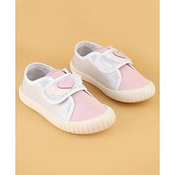 Cute Walk by Babyhug Velcro Closure Casual Shoes With Heart & Wings Applique- Pink