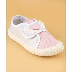 Cute Walk by Babyhug Velcro Closure Casual Shoes With Heart & Wings Applique- Pink