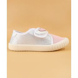 Cute Walk by Babyhug Velcro Closure Casual Shoes With Heart & Wings Applique- Pink