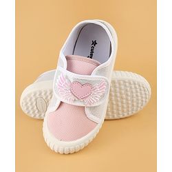 Cute Walk by Babyhug Velcro Closure Casual Shoes With Heart & Wings Applique- Pink