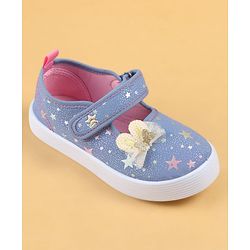 Cute Walk by Babyhug Velcro Closure Casual Shoes with Star Print & Bow Applique - Blue