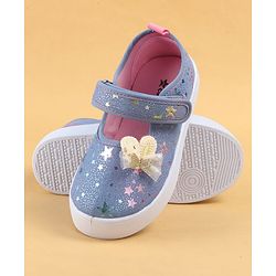 Cute Walk by Babyhug Velcro Closure Casual Shoes with Star Print & Bow Applique - Blue