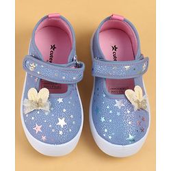 Cute Walk by Babyhug Velcro Closure Casual Shoes with Star Print & Bow Applique - Blue