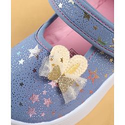 Cute Walk by Babyhug Velcro Closure Casual Shoes with Star Print & Bow Applique - Blue