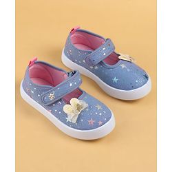 Cute Walk by Babyhug Velcro Closure Casual Shoes with Star Print & Bow Applique - Blue