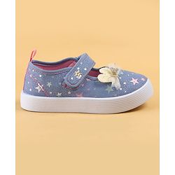 Cute Walk by Babyhug Velcro Closure Casual Shoes with Star Print & Bow Applique - Blue