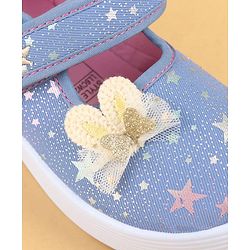 Cute Walk by Babyhug Velcro Closure Casual Shoes with Star Print & Bow Applique - Blue