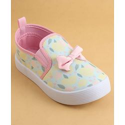 Cute Walk by Babyhug Slip On Casual Shoes with Floral Print & Bow Applique - Green