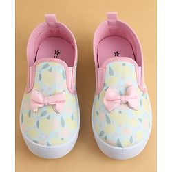 Cute Walk by Babyhug Slip On Casual Shoes with Floral Print & Bow Applique - Green