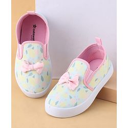 Cute Walk by Babyhug Slip On Casual Shoes with Floral Print & Bow Applique - Green