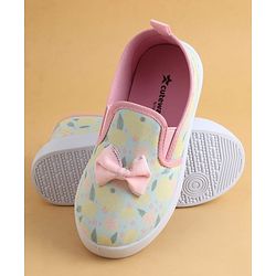 Cute Walk by Babyhug Slip On Casual Shoes with Floral Print & Bow Applique - Green