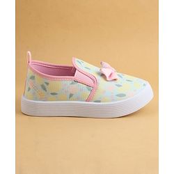 Cute Walk by Babyhug Slip On Casual Shoes with Floral Print & Bow Applique - Green