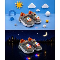 Cute Walk by Babyhug Velcro Closure Sneaker With Space Rocket Applique - Grey