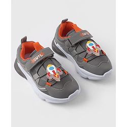 Cute Walk by Babyhug Velcro Closure Sneaker With Space Rocket Applique - Grey