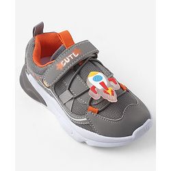 Cute Walk by Babyhug Velcro Closure Sneaker With Space Rocket Applique - Grey