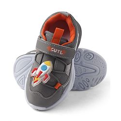 Cute Walk by Babyhug Velcro Closure Sneaker With Space Rocket Applique - Grey