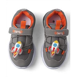 Cute Walk by Babyhug Velcro Closure Sneaker With Space Rocket Applique - Grey