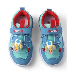 Cute Walk by Babyhug Velcro Closure Sneaker With Space Rocket Applique - Grey
