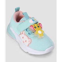 Cute Walk by Babyhug Velcro Closure Sneakers With Elephant Applique & LED - Light Green