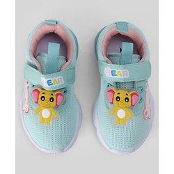 Cute Walk by Babyhug Velcro Closure Sneakers With Elephant Applique & LED - Light Green