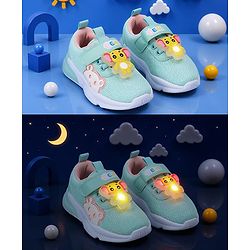 Cute Walk by Babyhug Velcro Closure Sneakers With Elephant Applique & LED - Light Green
