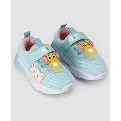 Cute Walk by Babyhug Velcro Closure Sneakers With Elephant Applique & LED - Light Green