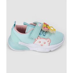 Cute Walk by Babyhug Velcro Closure Sneakers With Elephant Applique & LED - Light Green