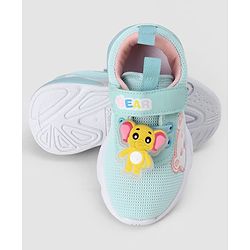Cute Walk by Babyhug Velcro Closure Sneakers With Elephant Applique & LED - Light Green