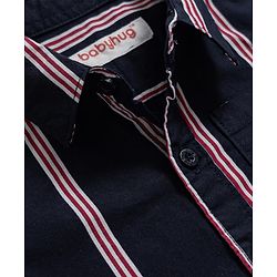 Babyhug 100% Cotton Woven Half Sleeves Striped Shirt & Shorts Set - Navy Blue & White