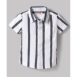 Babyhug Cotton Woven Half Sleeves Striped Shirt & Shorts Set - White