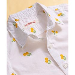 Babyhug Cotton Woven Half Sleeves Tropical Theme Printed Shirt & Shorts Set - White & Navy Blue