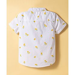 Babyhug Cotton Woven Half Sleeves Tropical Theme Printed Shirt & Shorts Set - White & Navy Blue